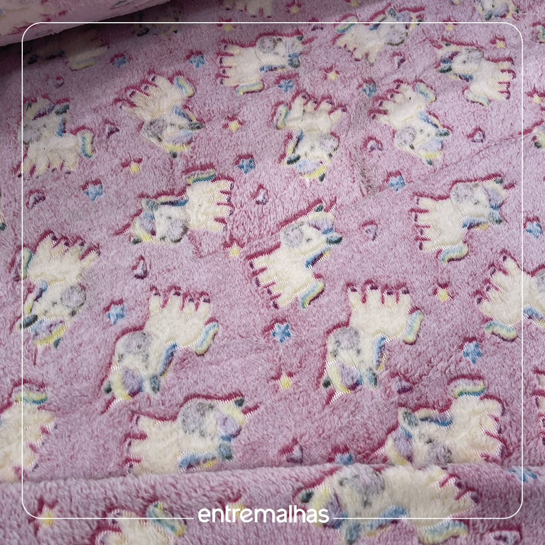 Malha Fleece 3D Estampado - Rosa Ref.:330145