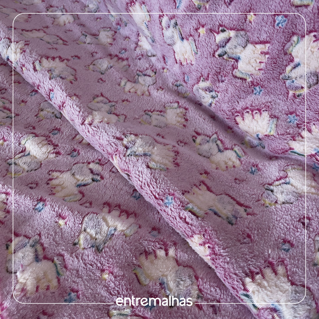 Malha Fleece 3D Estampado - Rosa Ref.:330145