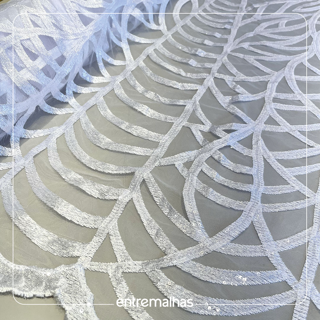 Tecido Renda Tule 3D - Branco Ref.: 814208