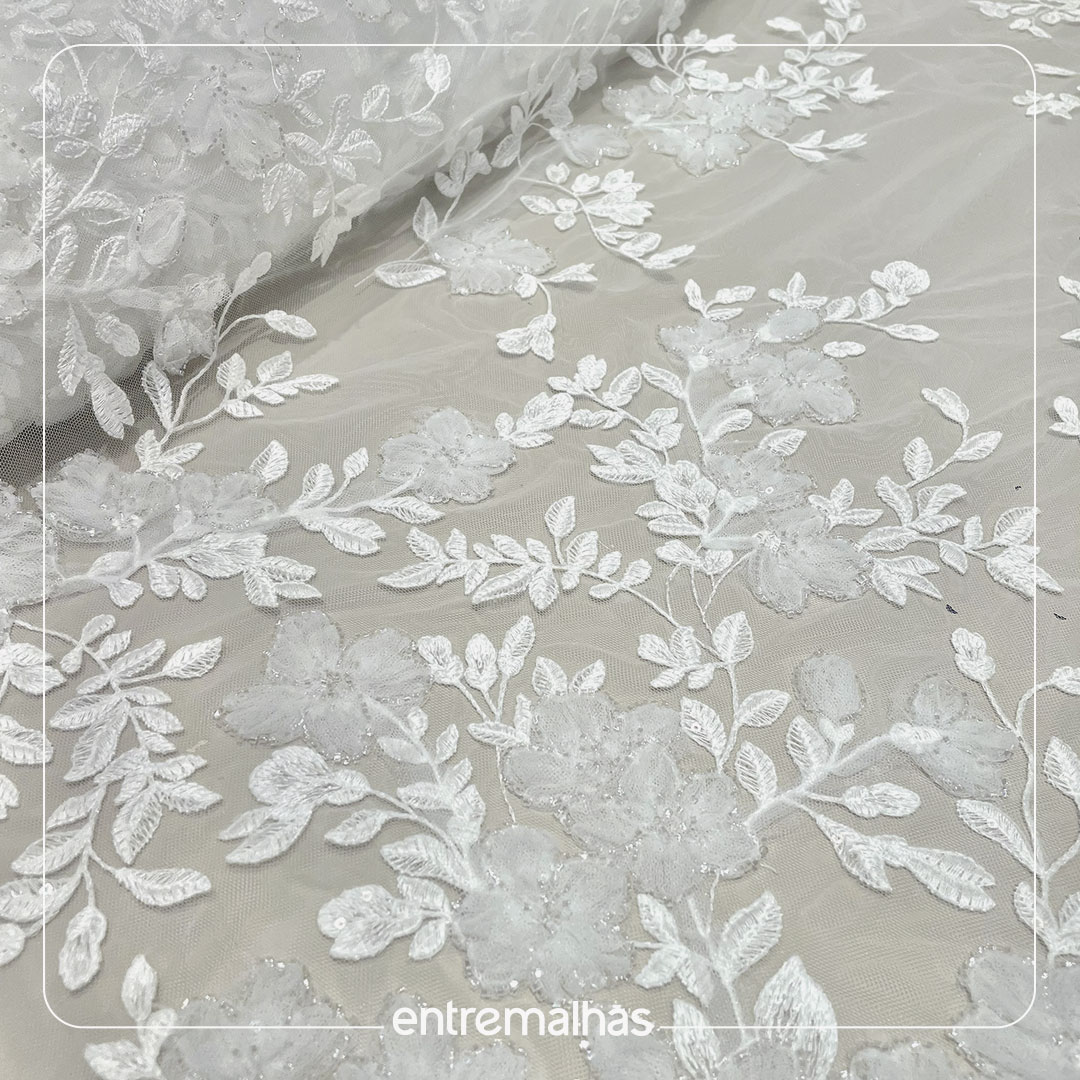 Renda Tule Bordado Heather - Branco Ref.: 814270