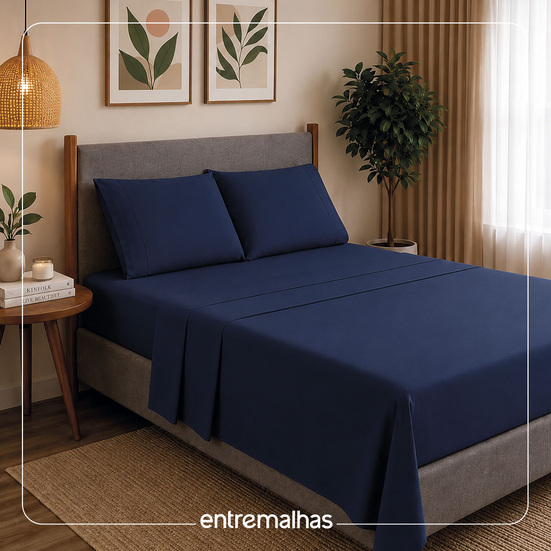 Jogo De Cama Queen 180 Fios - Azul Ref.: 120003