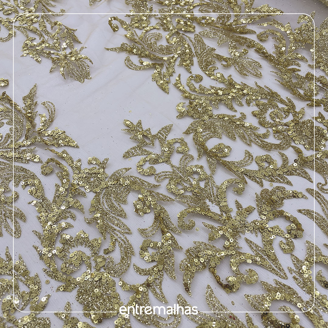 Tecido Tule Glitter/ Paete - Dourado Ref.: 860088