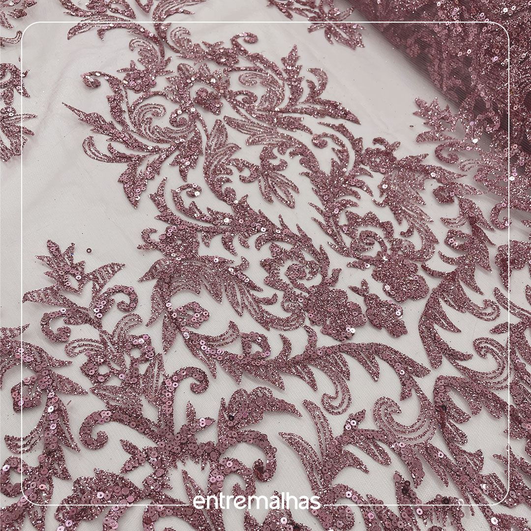 Tecido Tule Glitter/ Paete - Rosa Ref.: 860088