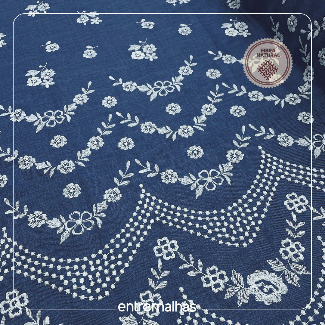 Tecido Denim Bordado Geralde - Azul Ref.:860090