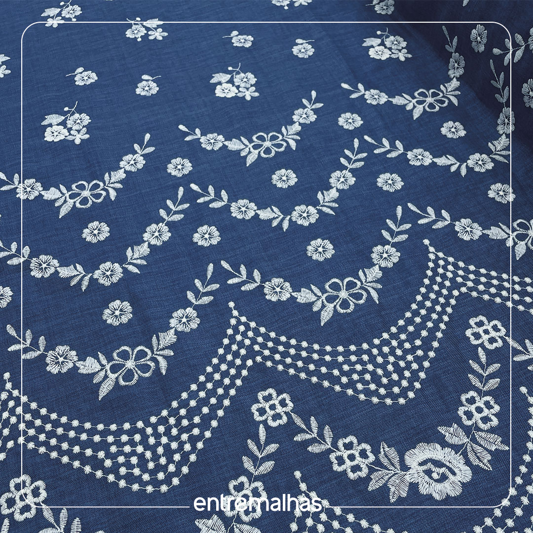 Tecido Denim Bordado Geralde - Azul Ref.:860090