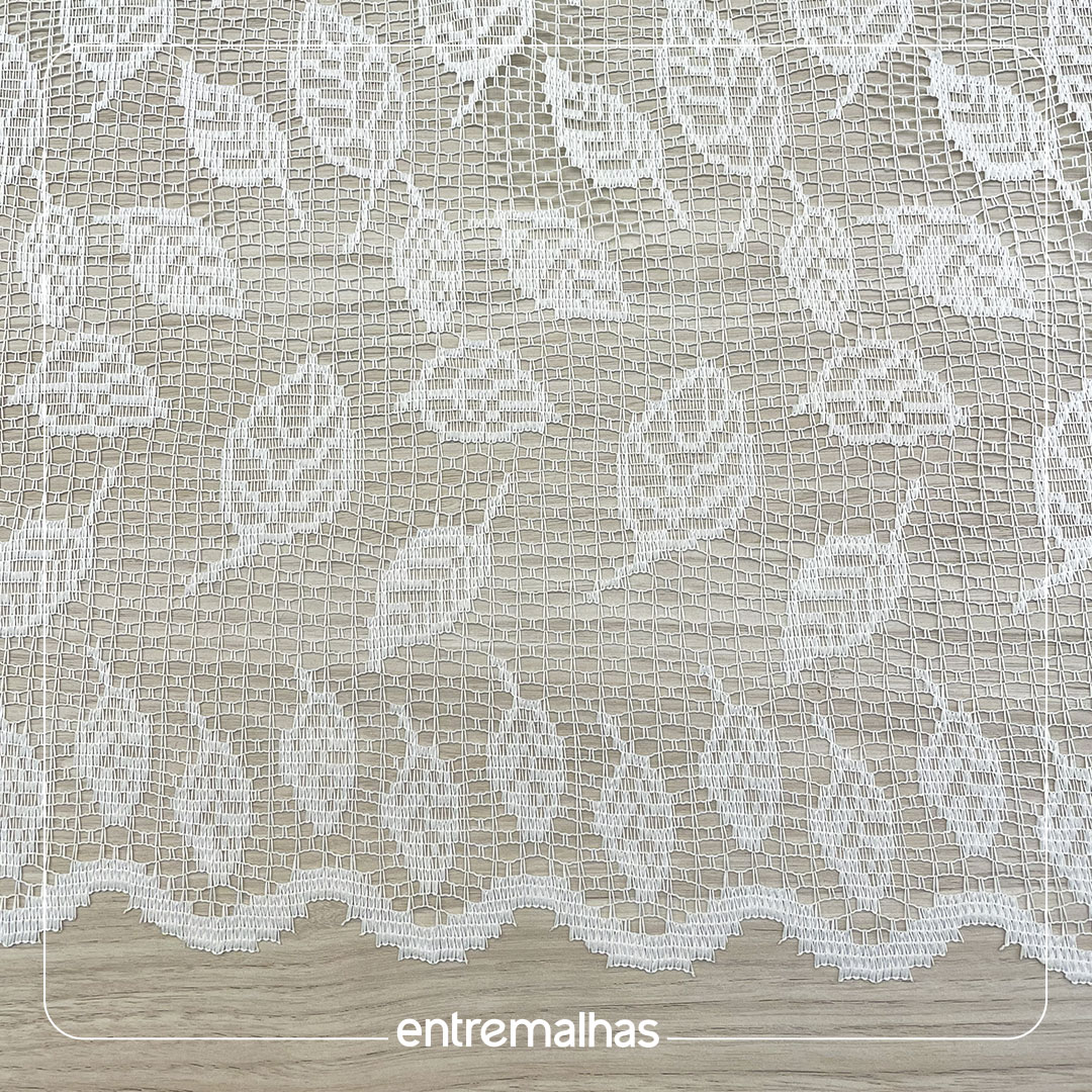 Tecido Cortina Bando Folhas - Branco Ref.:20648