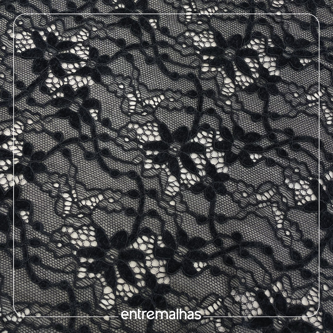 Tecido Renda Chenille - Preto Ref.: 814276