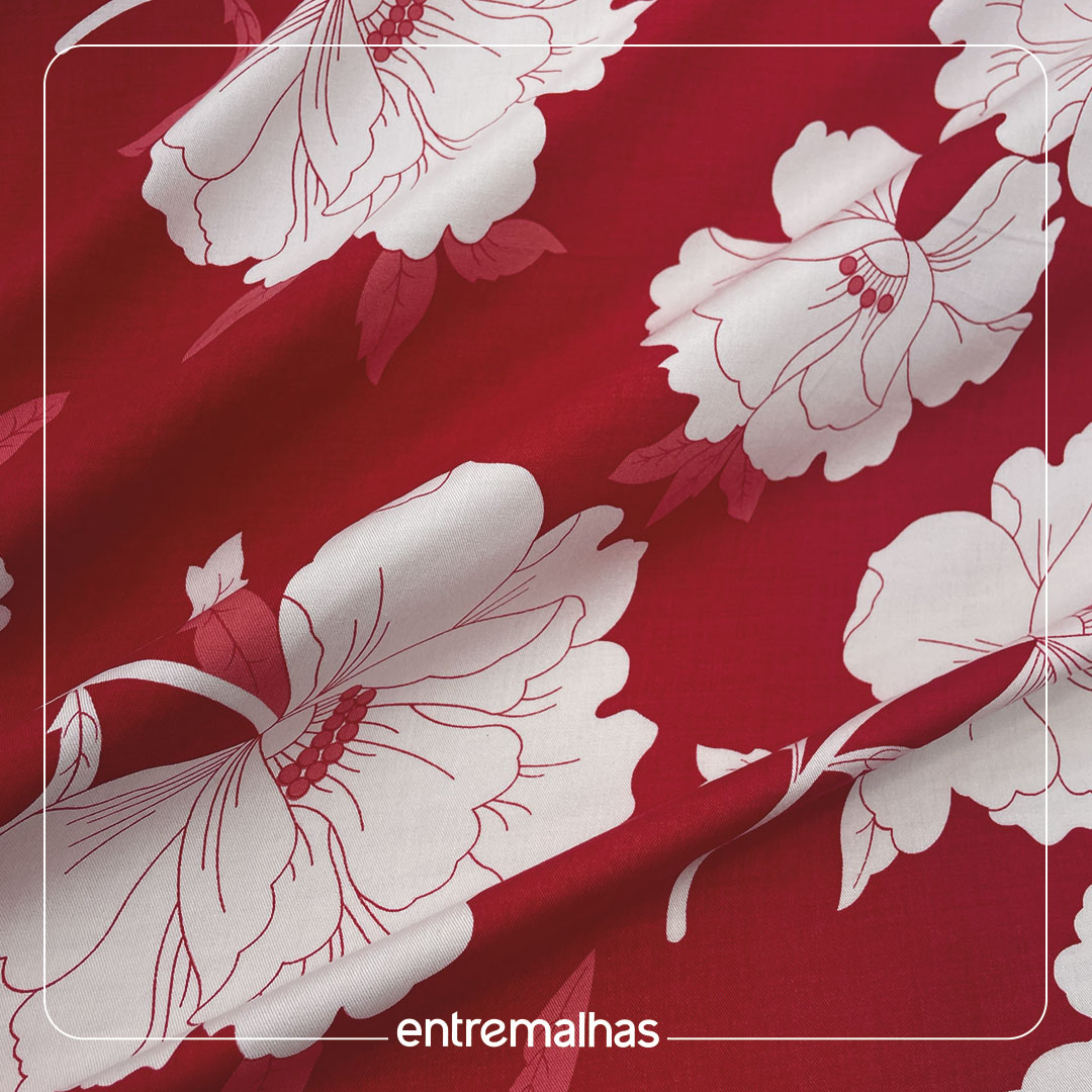 Tecido Rayon Twill Estampado - Vermelho