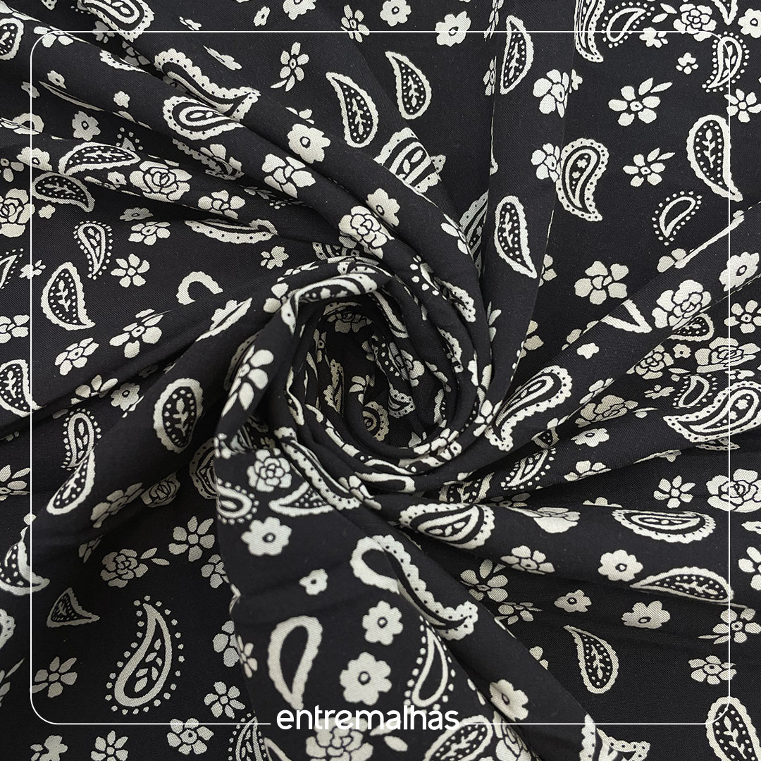 Tecido Viscose Estampada - Preto Ref.:859317