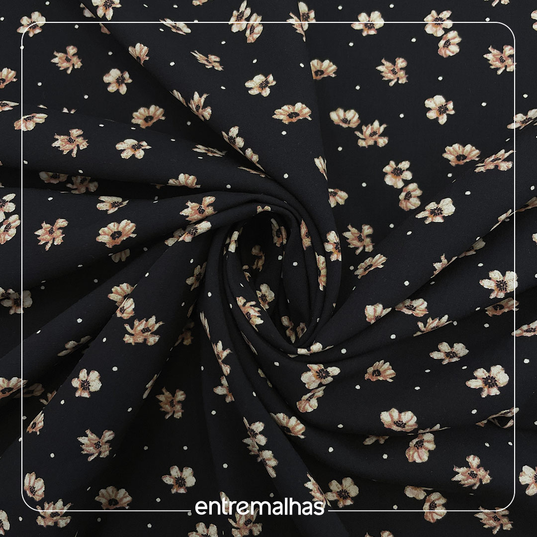 Tecido Viscose Estampada - Preto Ref.:859317