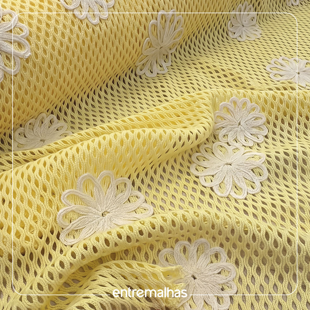 Tecido Crochet Florete Base - Amarelo Ref.: 860117
