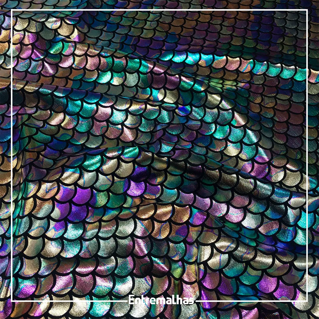 Malha holográfica sereia – Preto, Texturizado