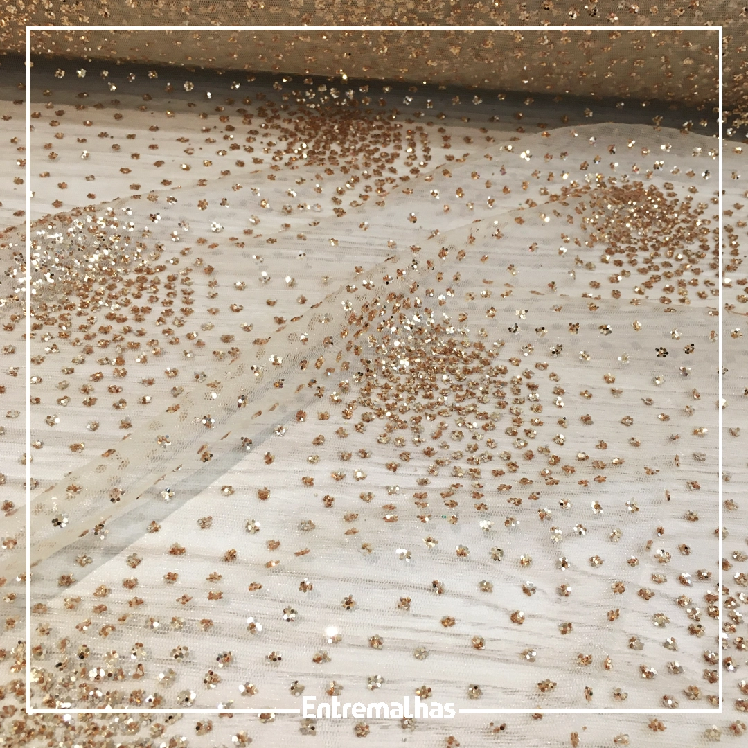Tecido tule glitter explosão – Dourado