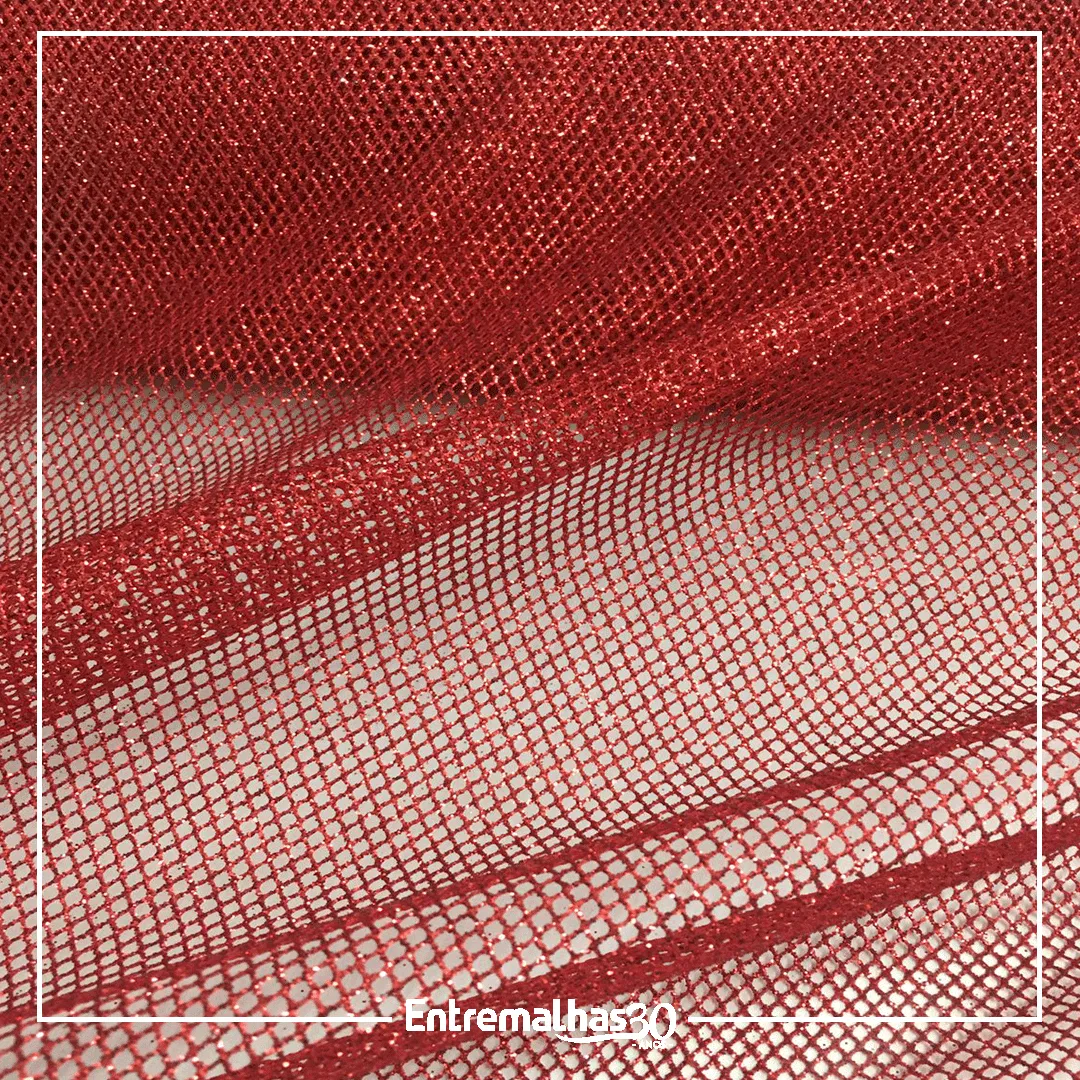 Tecido Tela Brilho- Preto Tela Com Brilho - Vermelho