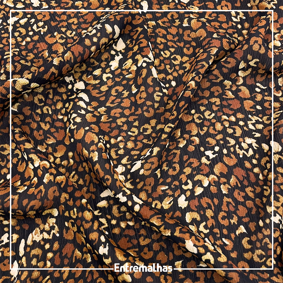 Tecido Crepe Silk Chiffon GGT Estampado Múltiplas Cores, Animal Print