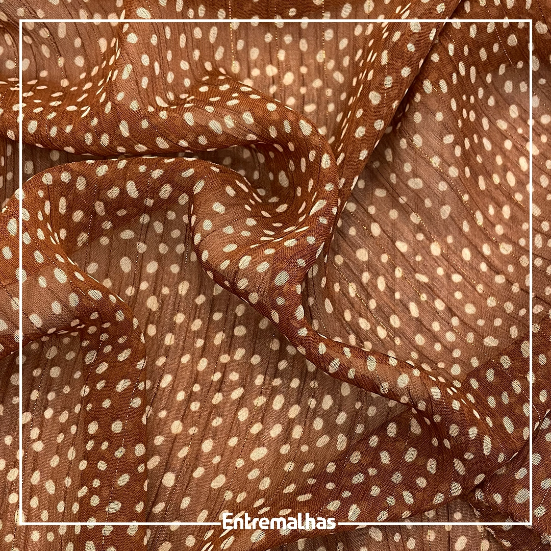 Tecido Crepe Silk Foil Terracota, Poá