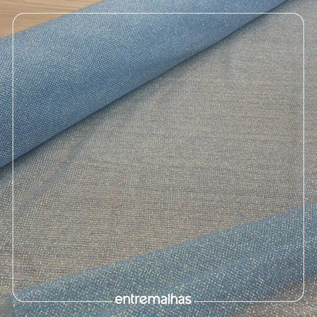 Renda Tule Glitter Azul