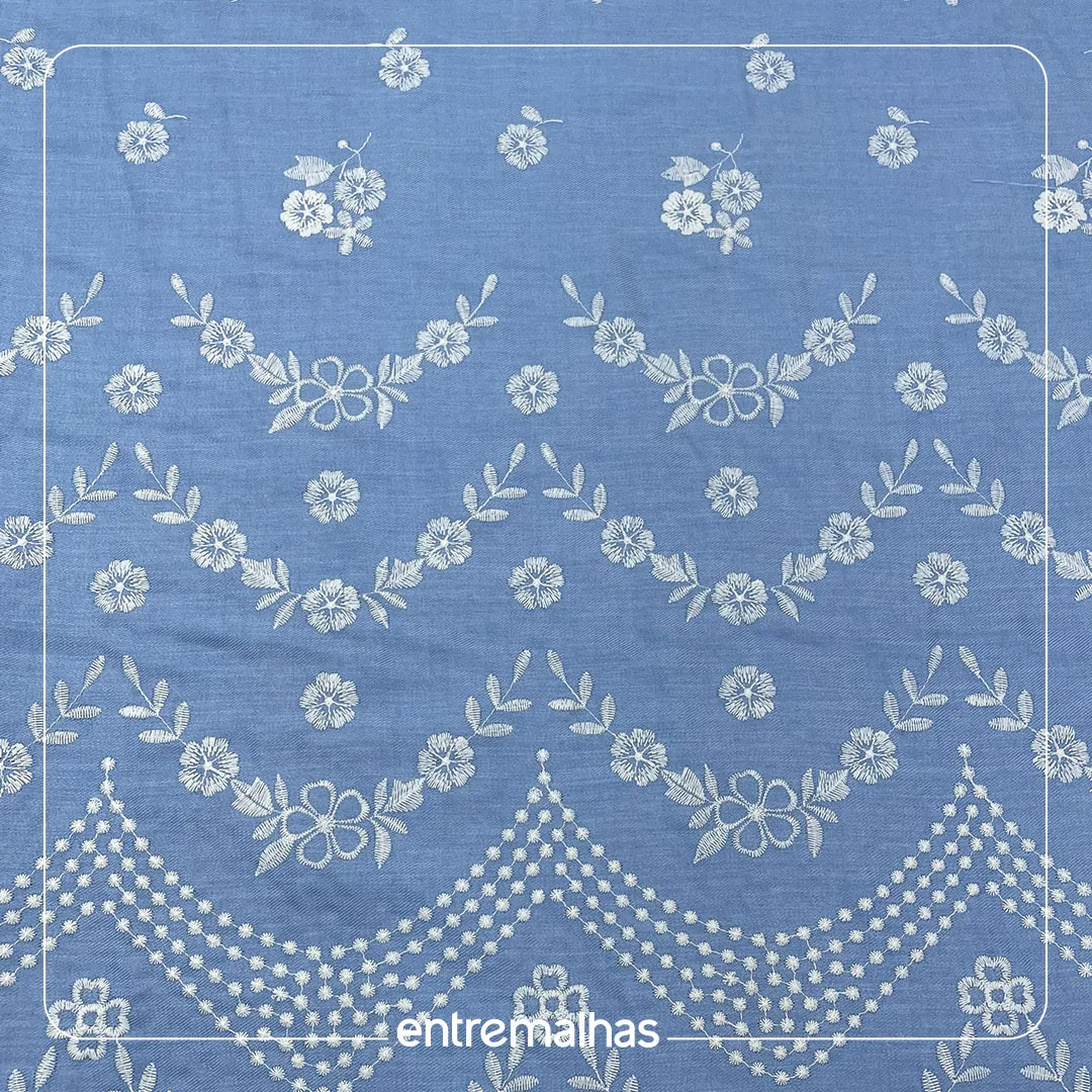 Tecido Denim Bordado Gerlande Azul