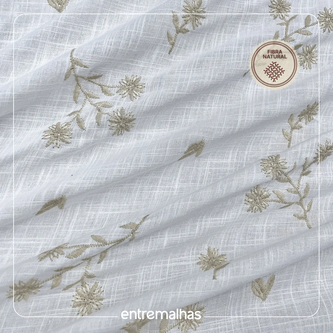 Tecido Riviera Bordado 100% Algodão Branco - Floral