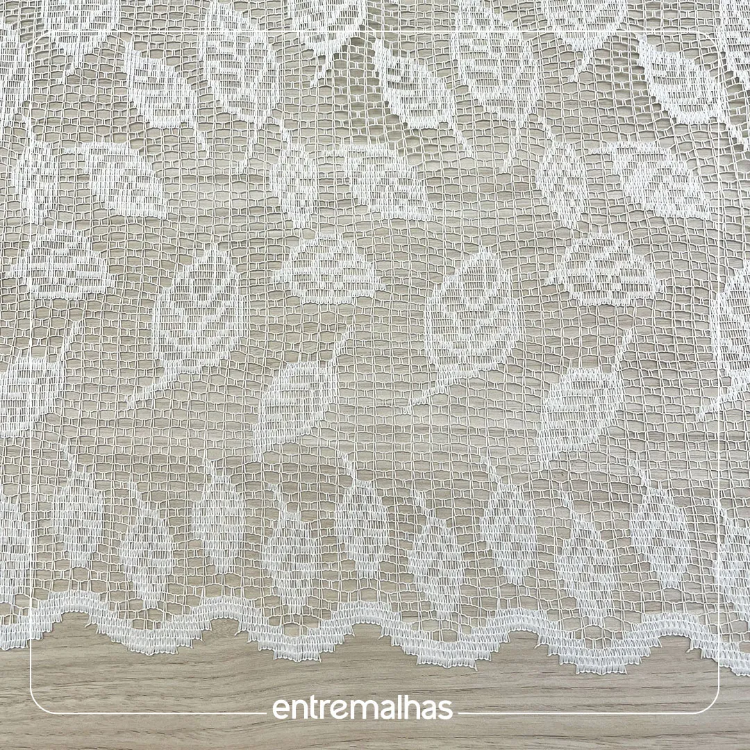 Tecido Cortina Bando Folhas Branco