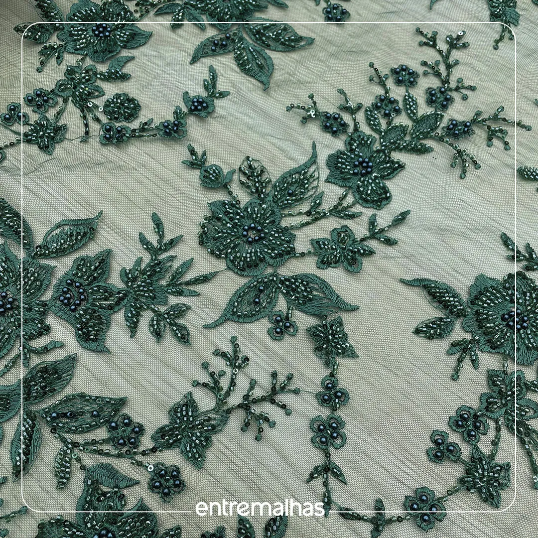 Renda Tule com Lantejoula - Verde